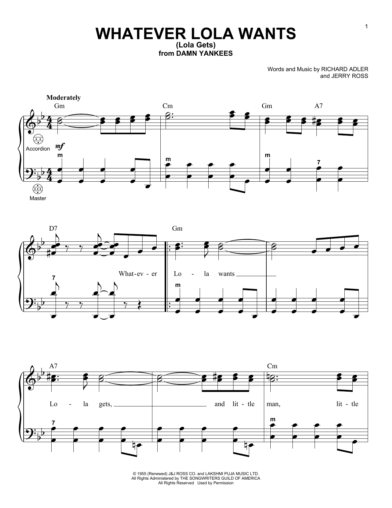 Whatever Lola Wants Lola Gets Sheet Music Notes Gary Meisner