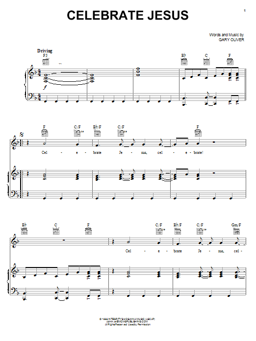 Preview Gary Oliver Celebrate Jesus Religious sheet music, notes and chords for Easy Piano, SKU: 28347 Download Gary Oliver Celebrate Jesus sheet music and printable PDF score & Religious music notes