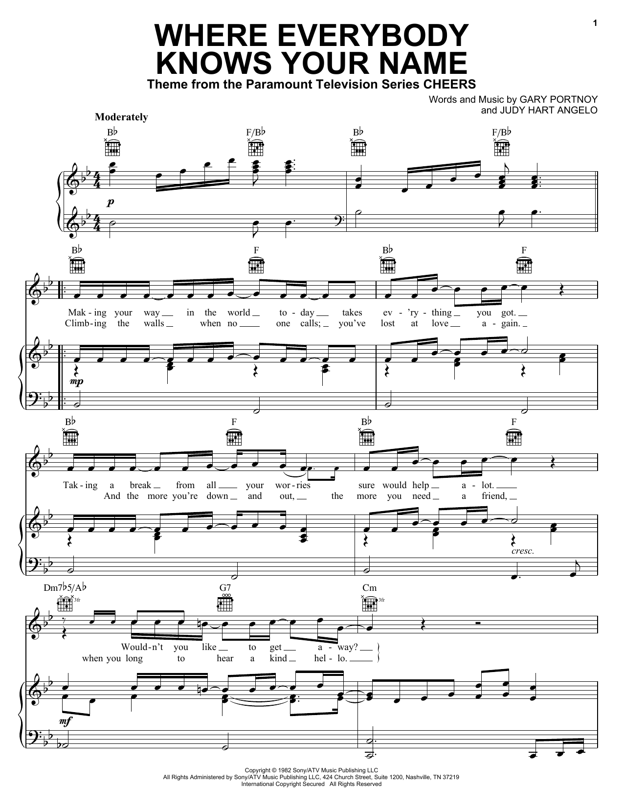Preview Gary Portnoy Where Everybody Knows Your Name Film and TV sheet music, notes and chords for Piano, Vocal & Guitar (Right-Hand Melody), SKU: 28941 Download Gary Portnoy Where Everybody Knows Your Name sheet music and printable PDF score & Film and TV music notes