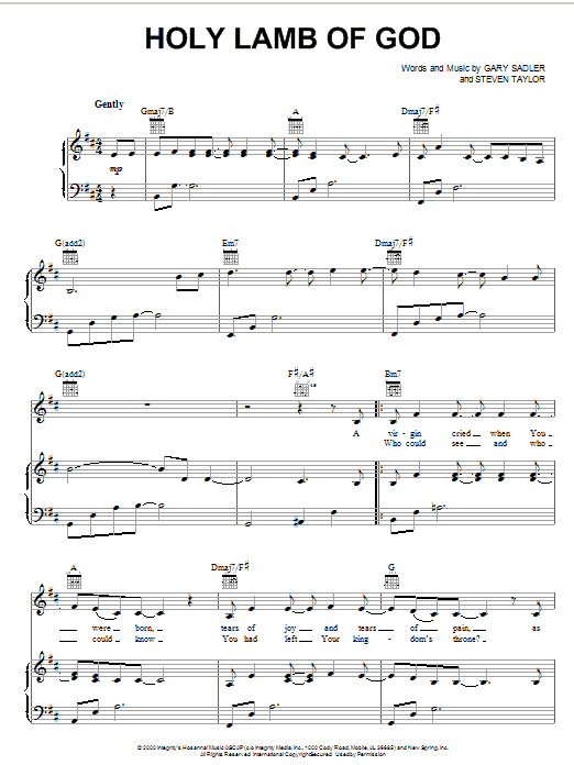 Download Gary Sadler Holy Lamb Of God sheet music and printable PDF score & Religious music notes