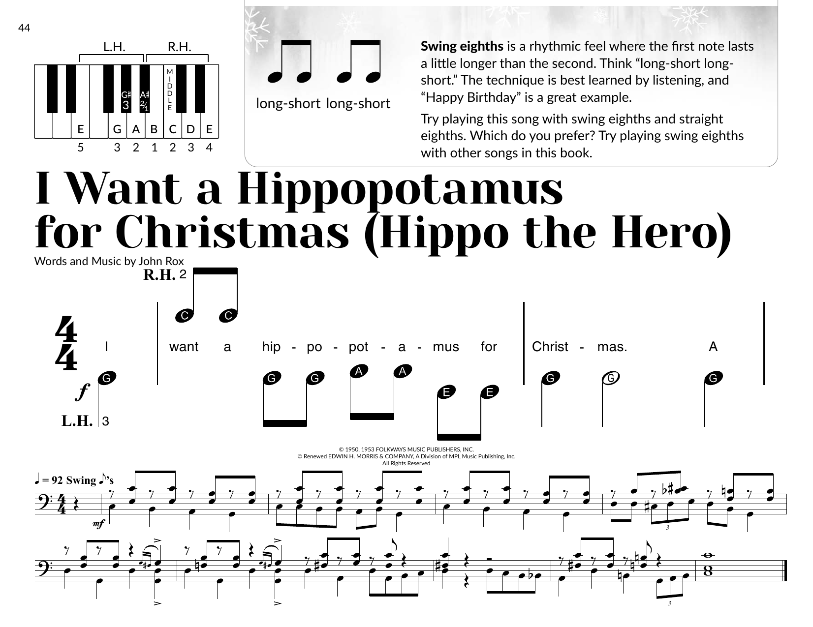 Gayla Peevey I Want A Hippopotamus For Christmas (Hippo The Hero) (arr. Brittany McCorriston) Sheet Music & Chords for Very Beginner Piano - Download or Print PDF