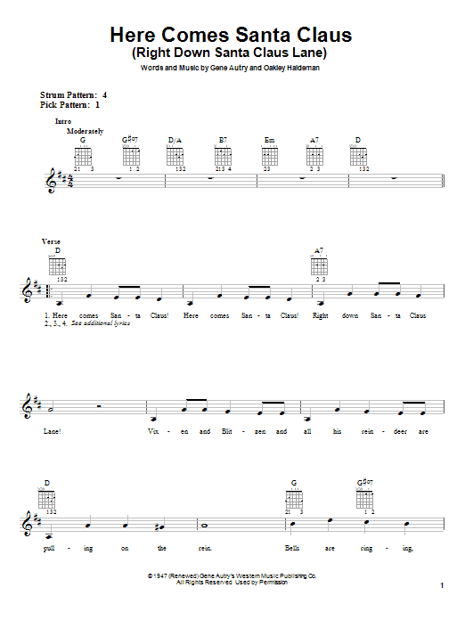 Preview Gene Autry Here Comes Santa Claus (Right Down Santa Claus Lane) Christmas sheet music, notes and chords for Piano, SKU: 31954 sheet music, piano notes, chords, guitar tabs, score, transpose, transcribe, how to play, guide, download, learn, tutorial, progression, song, artist, awards, billboard, mtv, vh1, tour, single, album, release