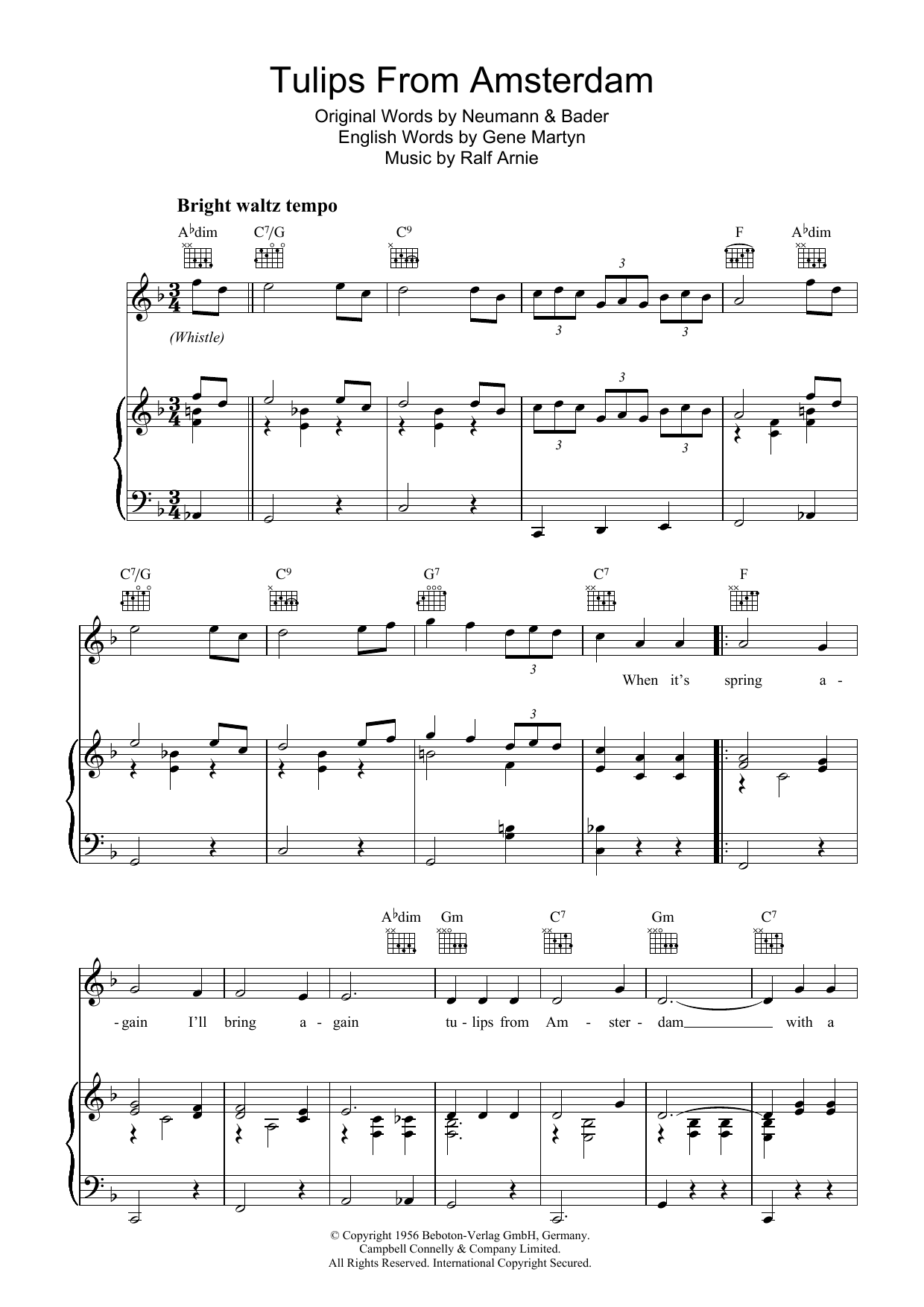 Download Gene Martyn Tulips From Amsterdam sheet music and printable PDF score & Pop music notes
