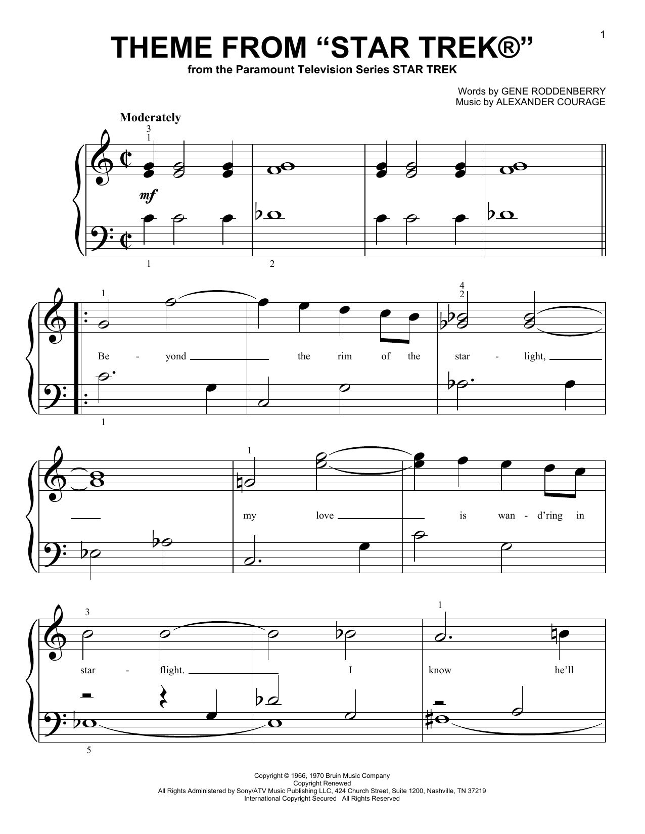Preview Gene Roddenberry Theme from Star Trek(R) Classical sheet music, notes and chords for Piano (Big Notes), SKU: 51910 sheet music, piano notes, chords, guitar tabs, score, transpose, transcribe, how to play, guide, download, learn, tutorial, progression, song, artist, awards, billboard, mtv, vh1, tour, single, album, release