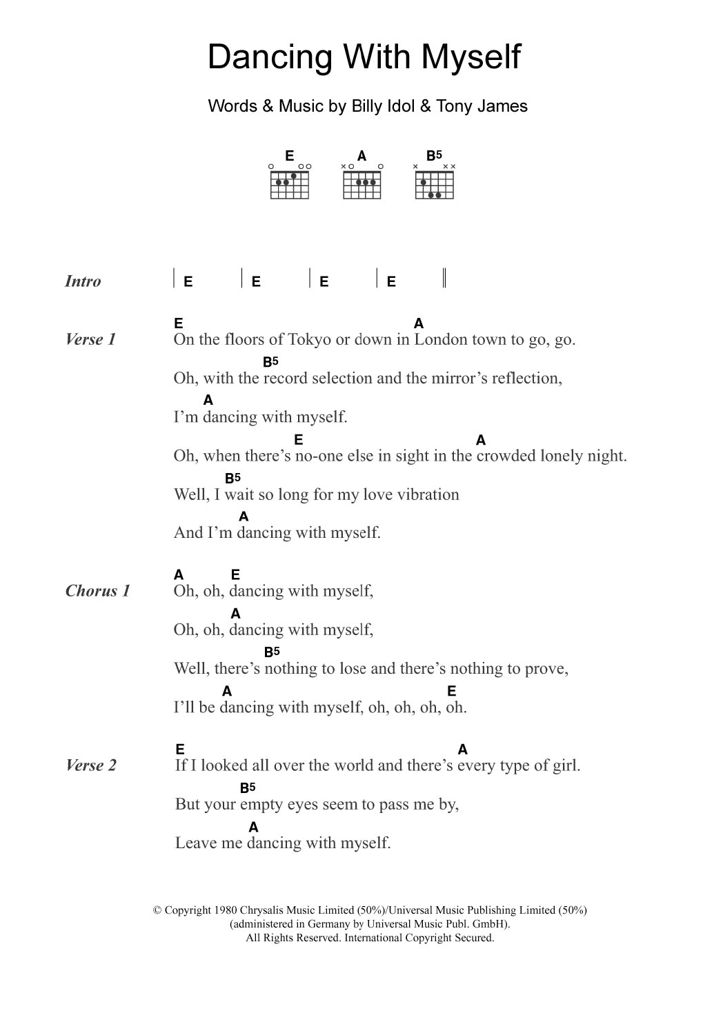 Download Generation X Dancing With Myself sheet music and printable PDF score & Rock music notes