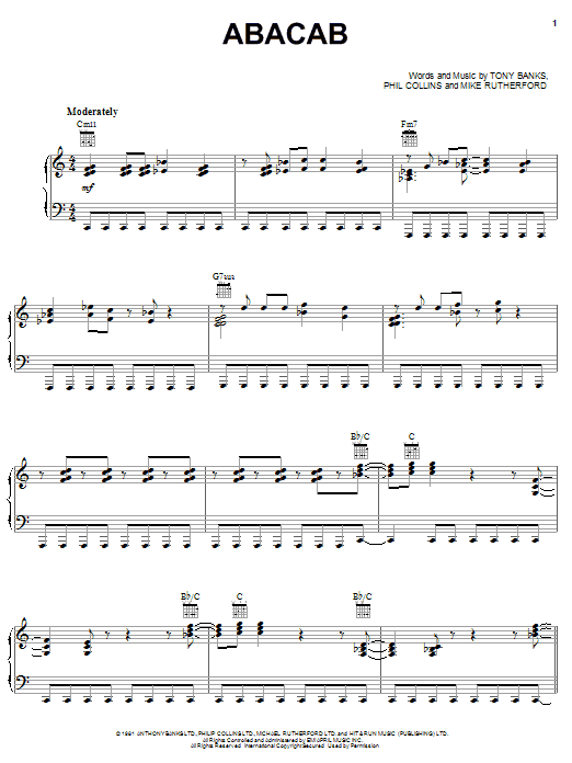 Preview Genesis Abacab Rock sheet music, notes and chords for Piano, Vocal & Guitar (Right-Hand Melody), SKU: 30090 Download Genesis Abacab sheet music and printable PDF score & Rock music notes