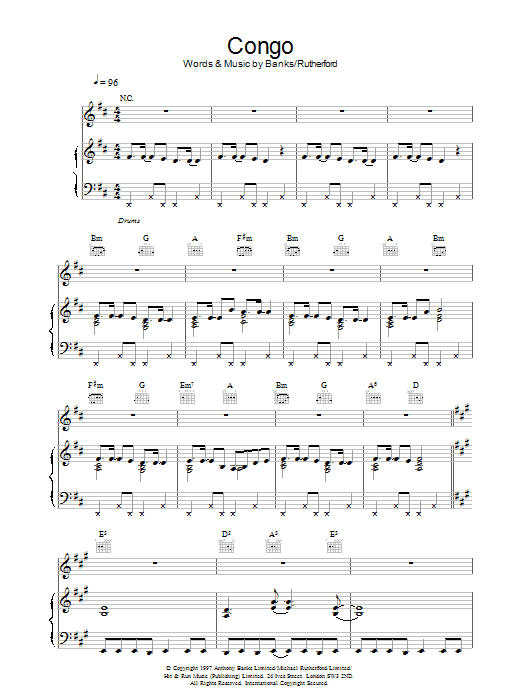 Preview Genesis Congo Rock sheet music, notes and chords for Piano, Vocal & Guitar, SKU: 22188 Download Genesis Congo sheet music and printable PDF score & Rock music notes