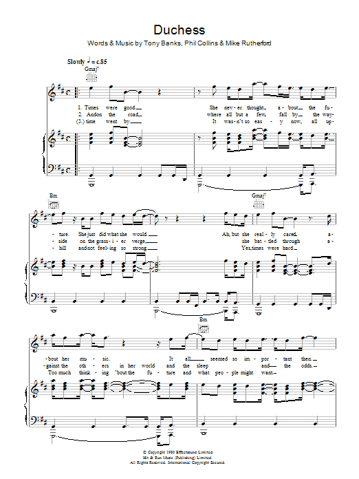 Download Genesis Duchess sheet music and printable PDF score & Rock music notes