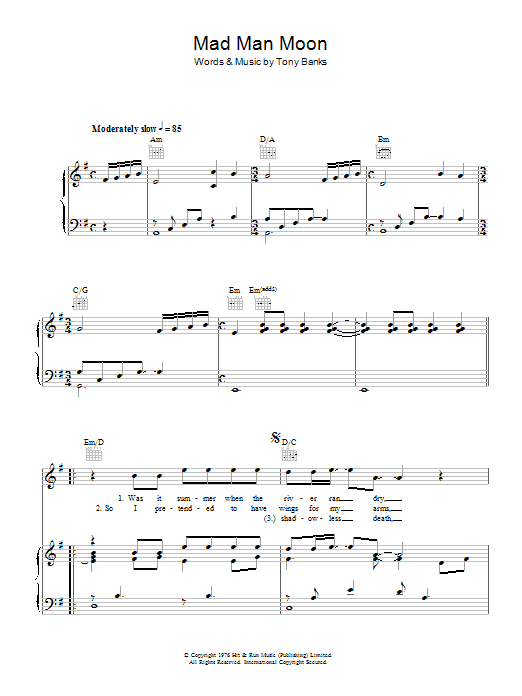 Download Genesis Mad Man Moon sheet music and printable PDF score & Rock music notes