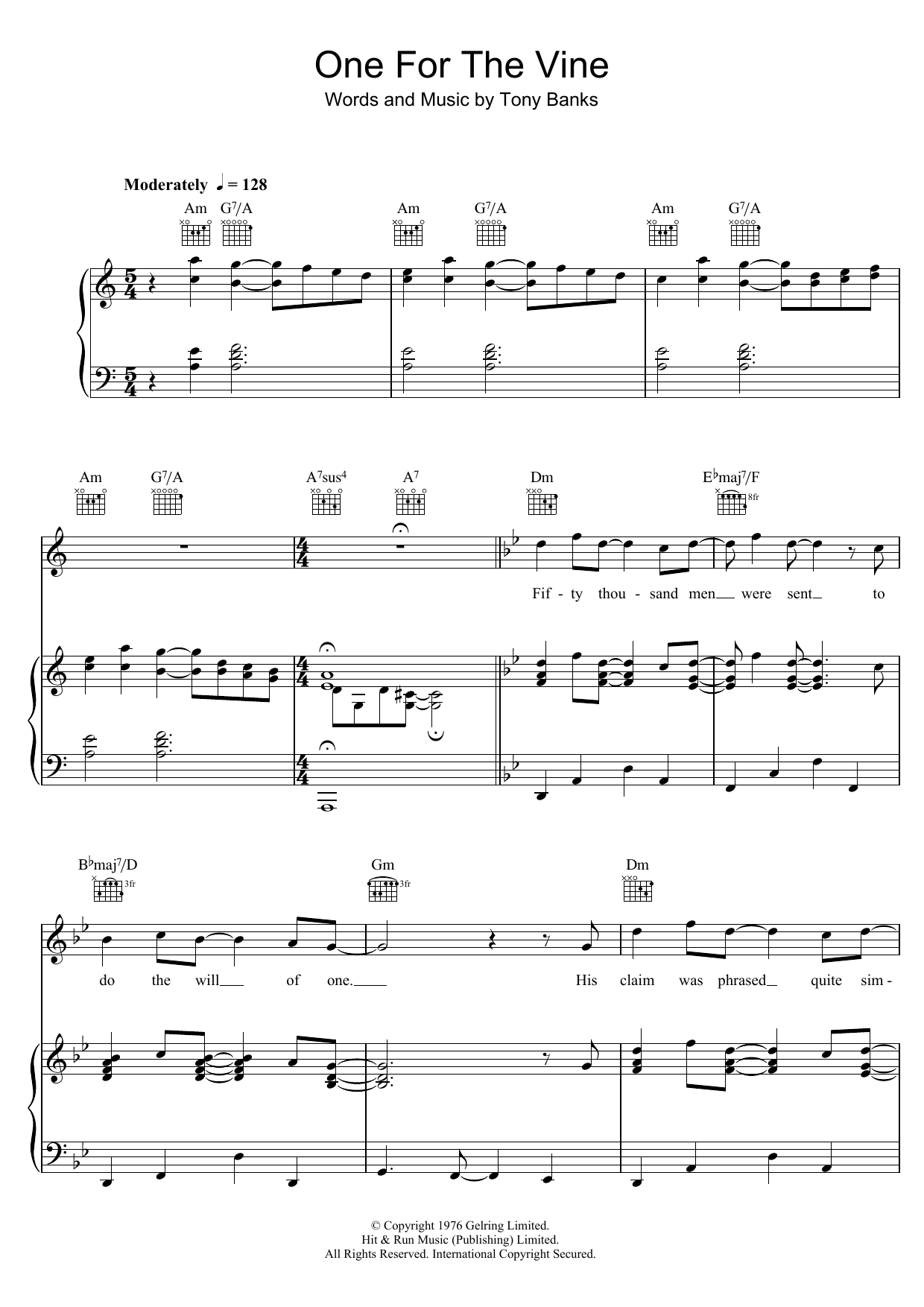 Download Genesis One For The Vine sheet music and printable PDF score & Rock music notes