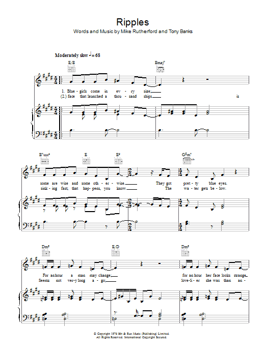Download Genesis Ripples sheet music and printable PDF score & Rock music notes