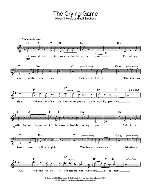 Download Geoff Stephens The Crying Game sheet music and printable PDF score & Pop music notes