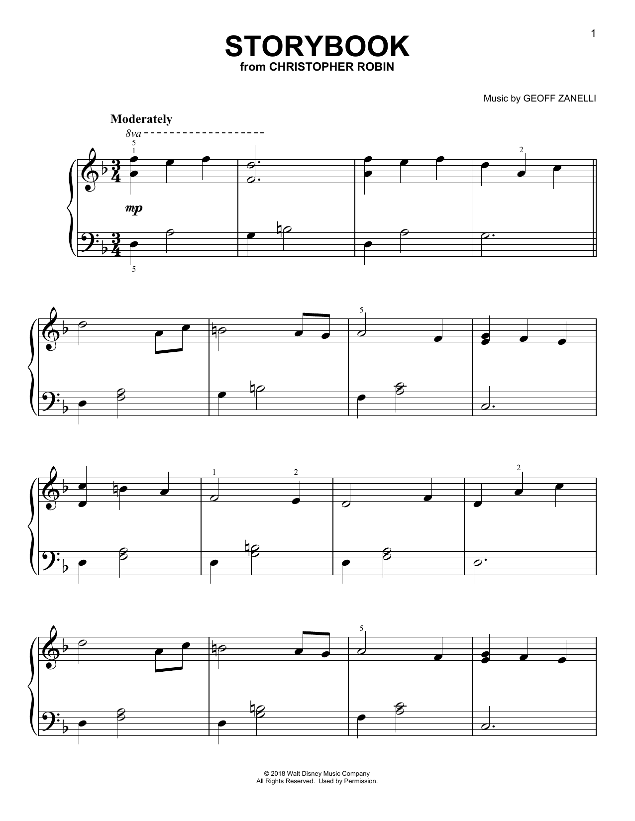 Preview Geoff Zanelli & Jon Brion Storybook (from Christopher Robin) Children sheet music, notes and chords for Piano Solo, SKU: 402975 sheet music, piano notes, chords, guitar tabs, score, transpose, transcribe, how to play, guide, download, learn, tutorial, progression, song, artist, awards, billboard, mtv, vh1, tour, single, album, release