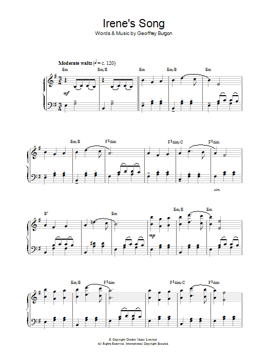 Preview Geoffrey Burgon Irene's Song (theme from The Forsyte Saga) Classical sheet music, notes and chords for Piano, SKU: 32294 Download Geoffrey Burgon Irene's Song (theme from The Forsyte Saga) sheet music and printable PDF score & Classical music notes