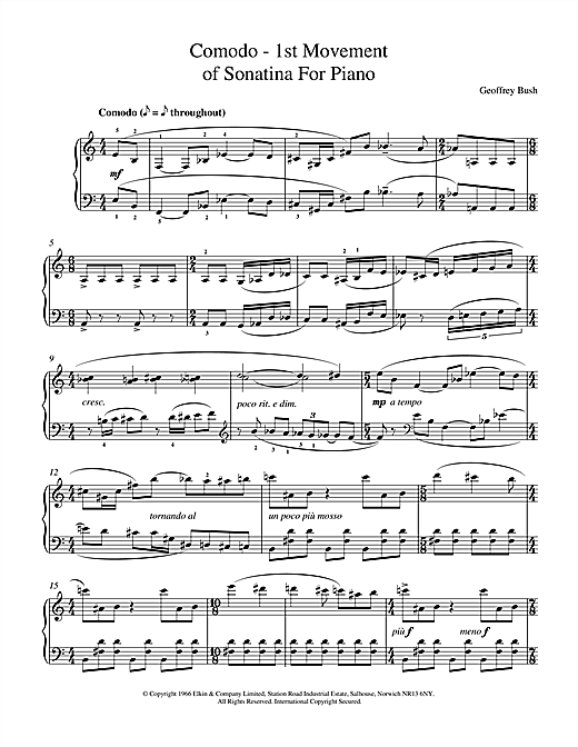 Preview Geoffrey Bush Comodo - 1st movement of Sonatina for Piano Classical sheet music, notes and chords for Piano, SKU: 17894 sheet music, piano notes, chords, guitar tabs, score, transpose, transcribe, how to play, guide, download, learn, tutorial, progression, song, artist, awards, billboard, mtv, vh1, tour, single, album, release