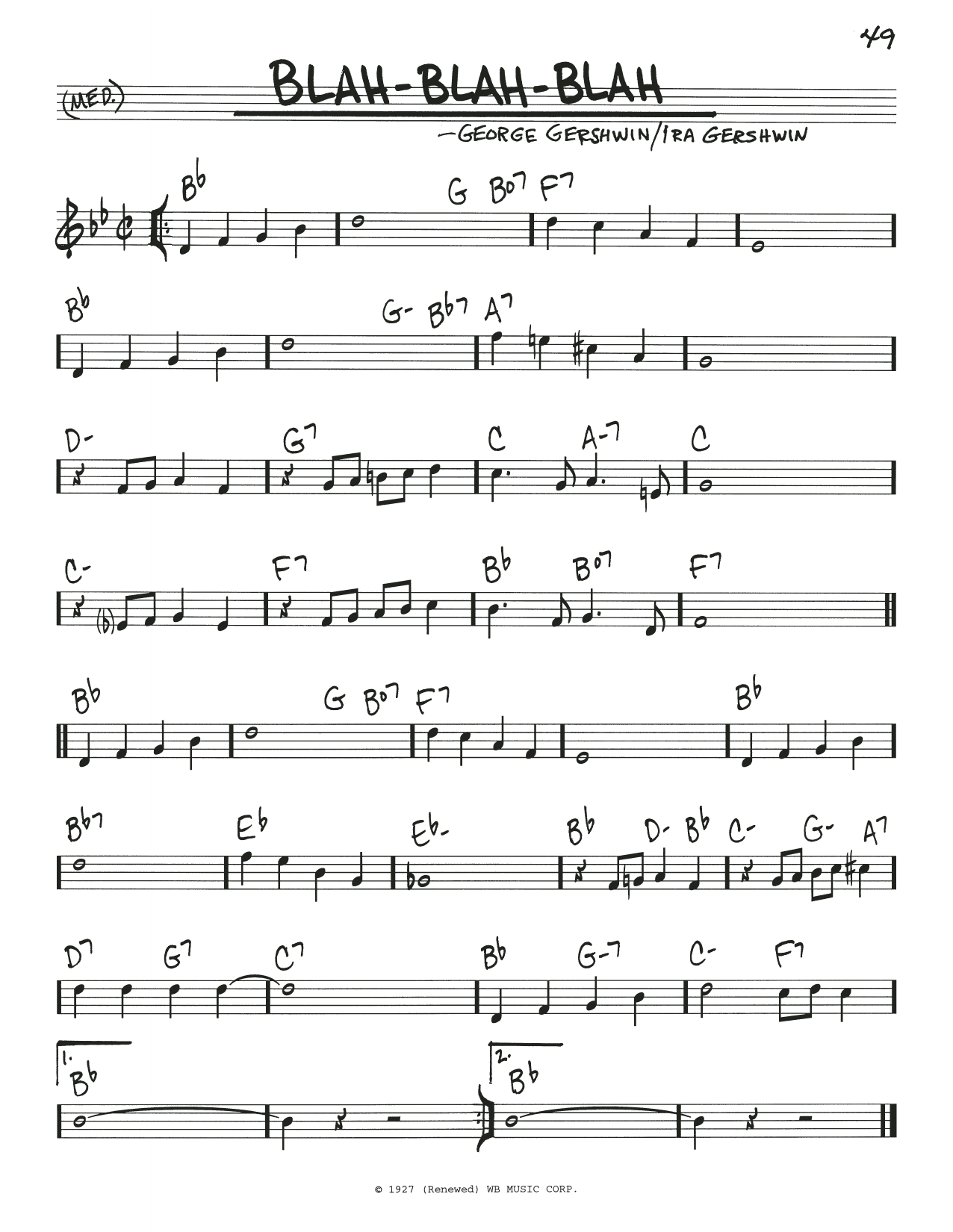 George Gershwin & Ira Gershwin Blah, Blah, Blah Sheet Music & Chords for Real Book – Melody & Chords - Download or Print PDF