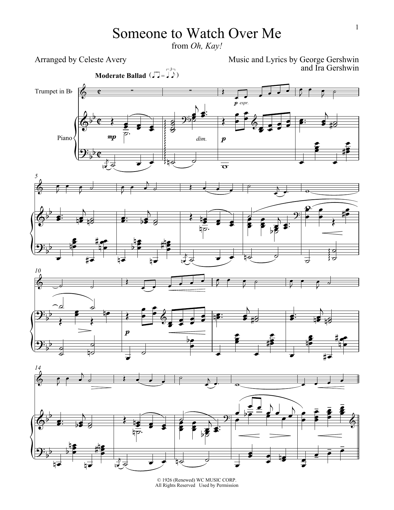 George Gershwin & Ira Gershwin Someone To Watch Over Me (from Oh, Kay!) Sheet Music & Chords for Trumpet and Piano - Download or Print PDF