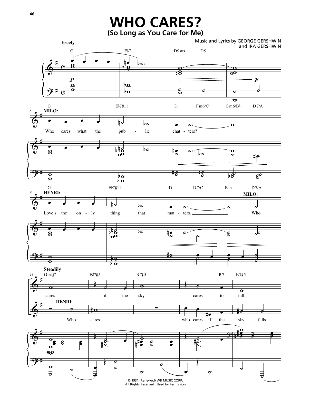 George Gershwin & Ira Gershwin Who Cares? (So Long As You Care For Me) (from An American In Paris) Sheet Music & Chords for Piano & Vocal - Download or Print PDF