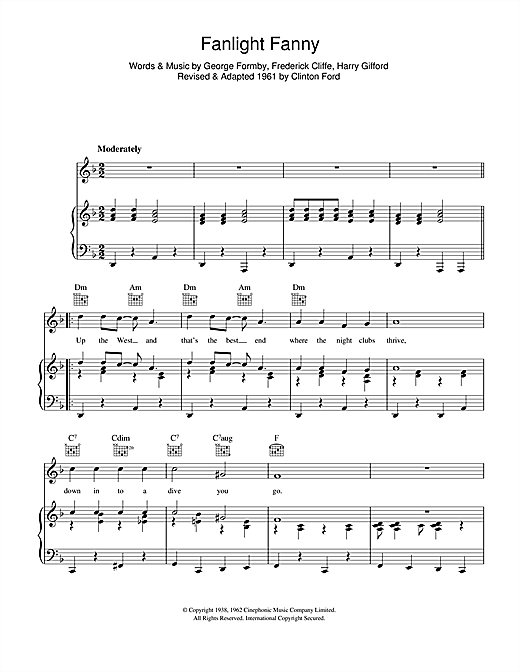 Preview George Formby Fanlight Fanny Classics sheet music, notes and chords for Melody Line, Lyrics & Chords, SKU: 108224 sheet music, piano notes, chords, guitar tabs, score, transpose, transcribe, how to play, guide, download, learn, tutorial, progression, song, artist, awards, billboard, mtv, vh1, tour, single, album, release