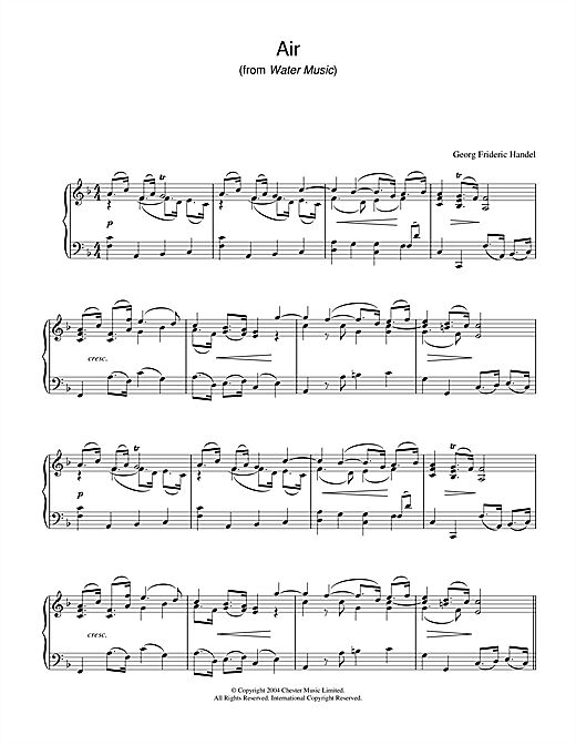 Preview George Frideric Handel Air (from The Water Music Suite) Classical sheet music, notes and chords for Piano, SKU: 28050 sheet music, piano notes, chords, guitar tabs, score, transpose, transcribe, how to play, guide, download, learn, tutorial, progression, song, artist, awards, billboard, mtv, vh1, tour, single, album, release