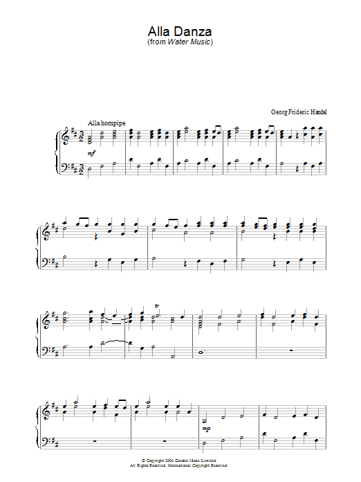 Preview George Frideric Handel Alla Danza Classical sheet music, notes and chords for Piano, SKU: 28051 Download George Frideric Handel Alla Danza sheet music and printable PDF score & Classical music notes
