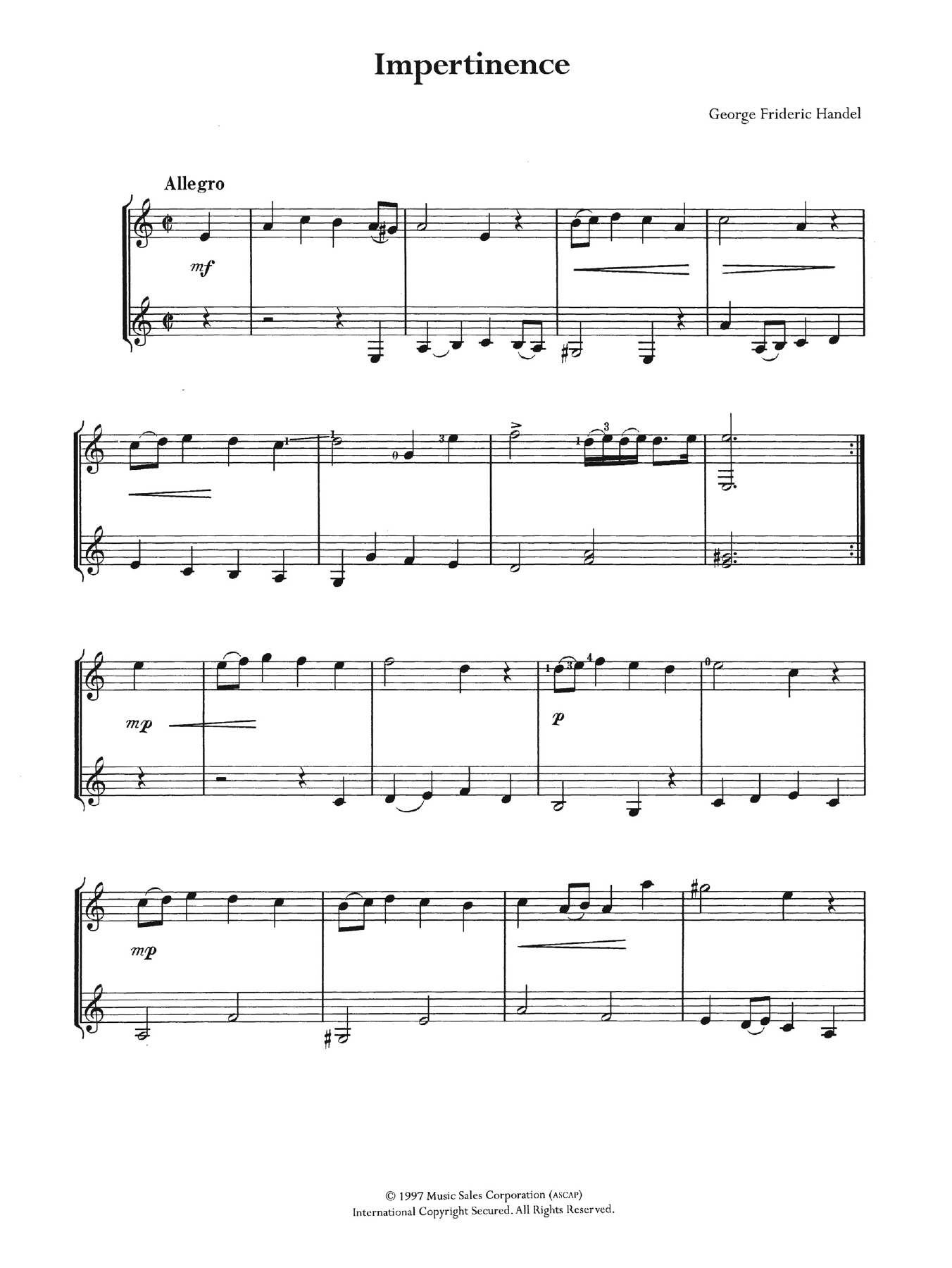 George Frideric Handel Impertinence Sheet Music Download Printable Classical Pdf Score How To Play On Easy Guitar Sku