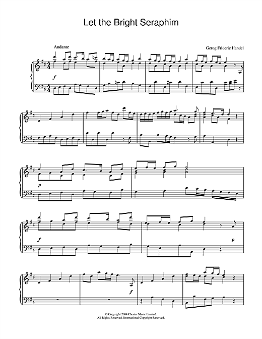 Preview George Frideric Handel Let the Bright Seraphim Classical sheet music, notes and chords for Piano, SKU: 28059 sheet music, piano notes, chords, guitar tabs, score, transpose, transcribe, how to play, guide, download, learn, tutorial, progression, song, artist, awards, billboard, mtv, vh1, tour, single, album, release