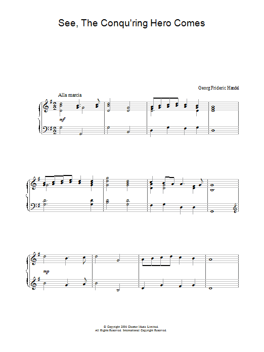 Preview George Frideric Handel See, The Conqu'ring Hero Comes Classical sheet music, notes and chords for Piano, SKU: 28060 Download George Frideric Handel See, The Conqu'ring Hero Comes sheet music and printable PDF score & Classical music notes