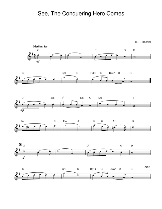 Preview George Frideric Handel See The Conquering Hero Comes Classical sheet music, notes and chords for Melody Line & Chords, SKU: 14163 sheet music, piano notes, chords, guitar tabs, score, transpose, transcribe, how to play, guide, download, learn, tutorial, progression, song, artist, awards, billboard, mtv, vh1, tour, single, album, release