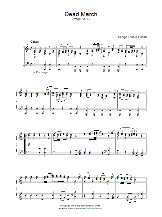 Preview George Frideric Handel Dead March (from Saul) Classical sheet music, notes and chords for Piano, SKU: 32048 Download George Frideric Handel Dead March (from Saul) sheet music and printable PDF score & Classical music notes