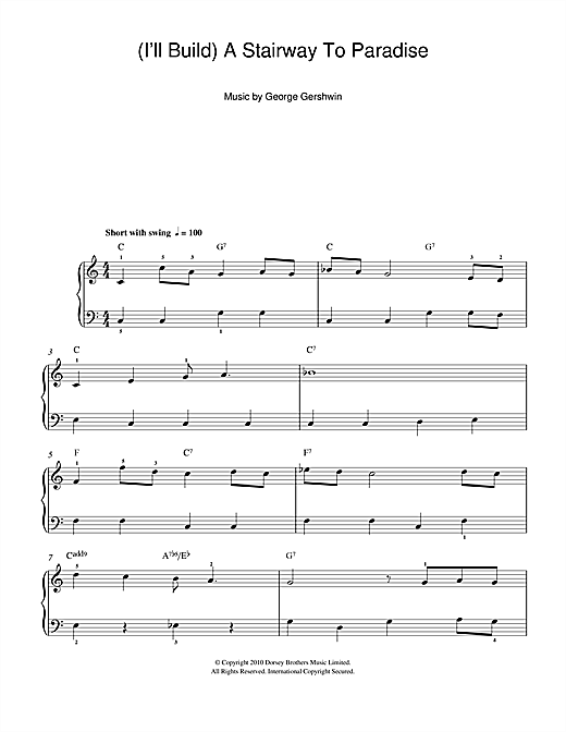 Preview George Gershwin I'll Build A Stairway To Paradise Jazz sheet music, notes and chords for Easy Piano, SKU: 101359 sheet music, piano notes, chords, guitar tabs, score, transpose, transcribe, how to play, guide, download, learn, tutorial, progression, song, artist, awards, billboard, mtv, vh1, tour, single, album, release