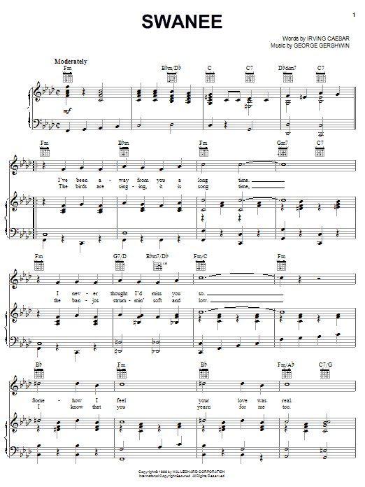 Preview George Gershwin Swanee Standards sheet music, notes and chords for Real Book – Melody & Chords, SKU: 457166 Download George Gershwin Swanee sheet music and printable PDF score & Standards music notes
