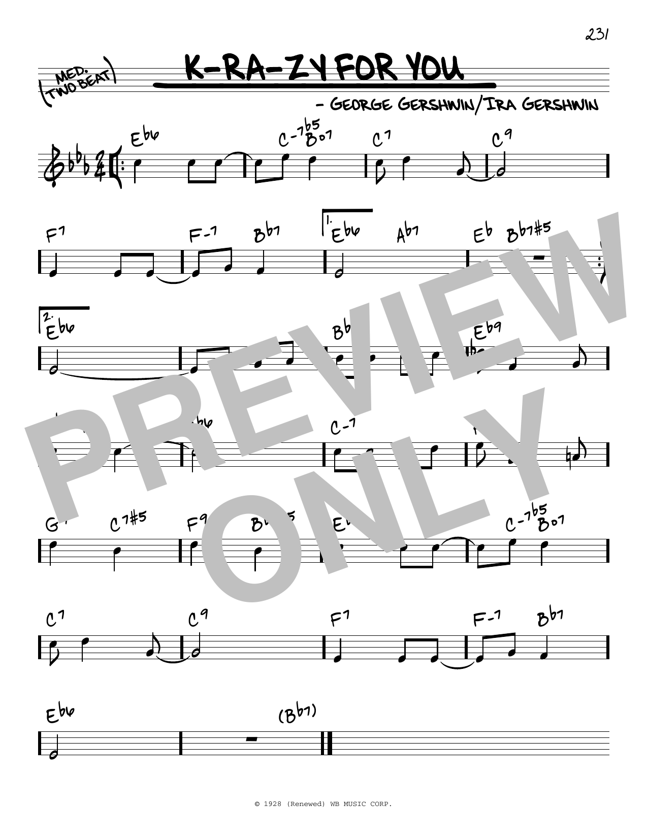 Preview George Gershwin & Ira Gershwin K-ra-zy For You Jazz sheet music, notes and chords for Real Book – Melody & Chords, SKU: 466245 Download George Gershwin & Ira Gershwin K-ra-zy For You sheet music and printable PDF score & Jazz music notes