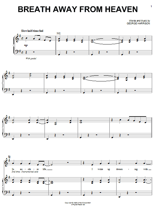 Preview George Harrison Breath Away From Heaven Rock sheet music, notes and chords for Piano, Vocal & Guitar (Right-Hand Melody), SKU: 51596 Download George Harrison Breath Away From Heaven sheet music and printable PDF score & Rock music notes