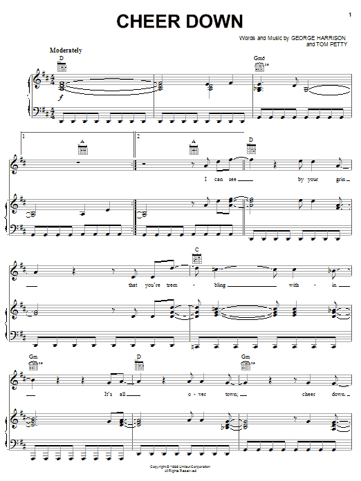 Preview George Harrison Cheer Down Rock sheet music, notes and chords for Piano, Vocal & Guitar (Right-Hand Melody), SKU: 51588 Download George Harrison Cheer Down sheet music and printable PDF score & Rock music notes