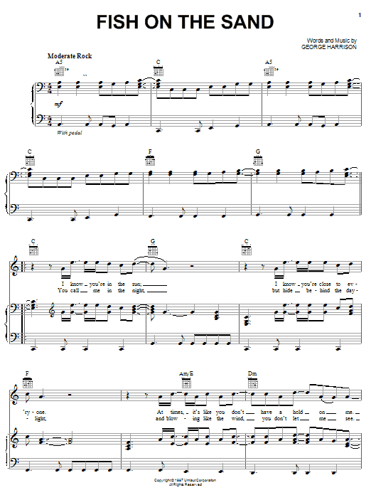 Preview George Harrison Fish On The Sand Rock sheet music, notes and chords for Piano, Vocal & Guitar (Right-Hand Melody), SKU: 51550 Download George Harrison Fish On The Sand sheet music and printable PDF score & Rock music notes