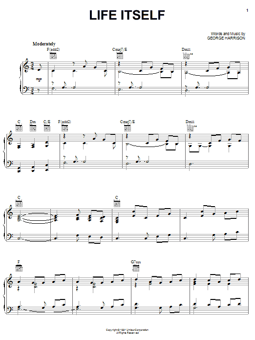 Preview George Harrison Life Itself Rock sheet music, notes and chords for Piano, Vocal & Guitar (Right-Hand Melody), SKU: 51546 Download George Harrison Life Itself sheet music and printable PDF score & Rock music notes
