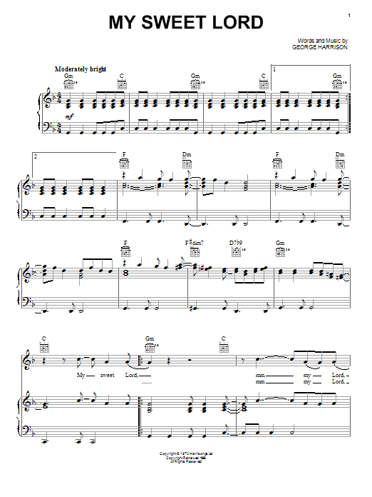 Download George Harrison My Sweet Lord sheet music and printable PDF score & Rock music notes