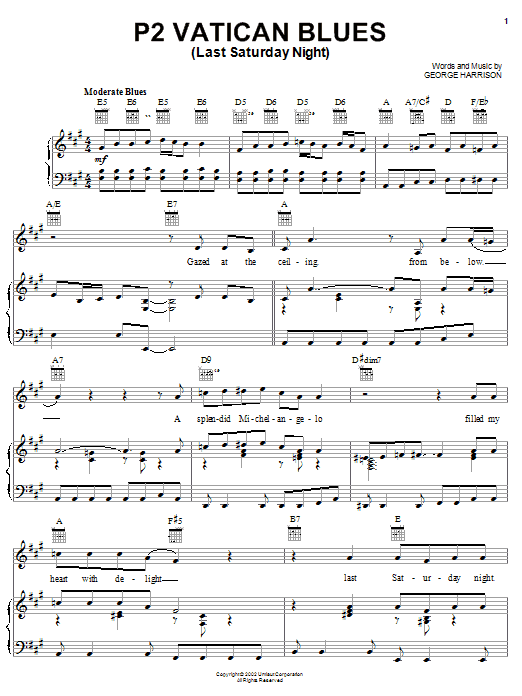 Download George Harrison P2 Vatican Blues (Last Saturday Night) sheet music and printable PDF score & Rock music notes