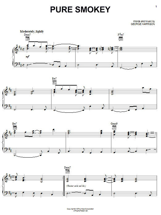 Preview George Harrison Pure Smokey Rock sheet music, notes and chords for Piano, Vocal & Guitar (Right-Hand Melody), SKU: 51558 Download George Harrison Pure Smokey sheet music and printable PDF score & Rock music notes