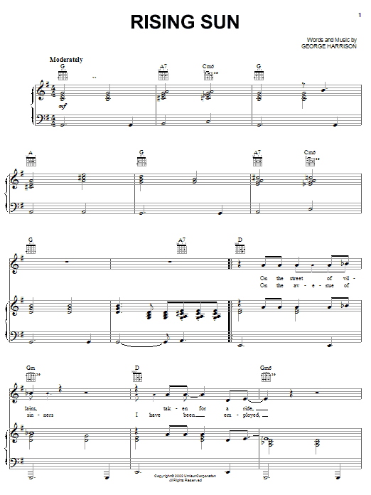 Download George Harrison Rising Sun sheet music and printable PDF score & Rock music notes