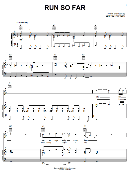 Preview George Harrison Run So Far Rock sheet music, notes and chords for Piano, Vocal & Guitar (Right-Hand Melody), SKU: 25334 Download George Harrison Run So Far sheet music and printable PDF score & Rock music notes