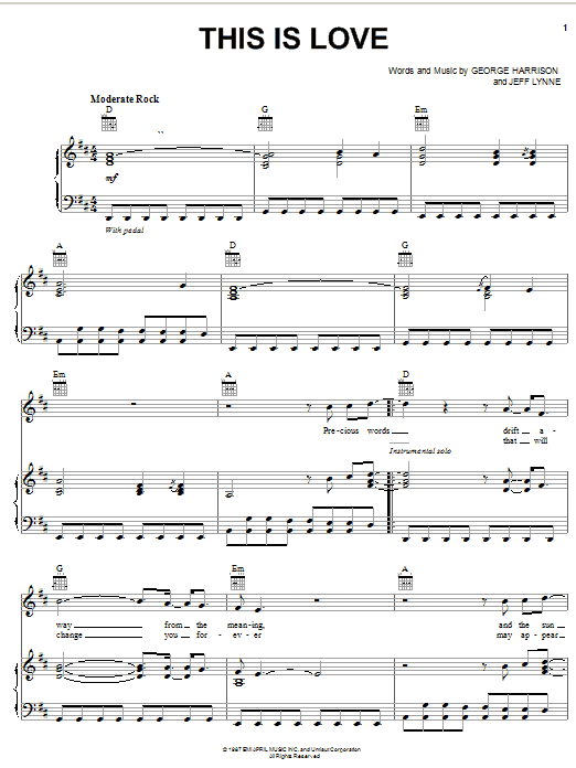 Preview George Harrison This Is Love Rock sheet music, notes and chords for Piano, Vocal & Guitar (Right-Hand Melody), SKU: 51581 sheet music, piano notes, chords, guitar tabs, score, transpose, transcribe, how to play, guide, download, learn, tutorial, progression, song, artist, awards, billboard, mtv, vh1, tour, single, album, release