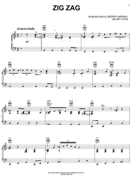 Preview George Harrison Zig Zag Rock sheet music, notes and chords for Piano, Vocal & Guitar (Right-Hand Melody), SKU: 51583 sheet music, piano notes, chords, guitar tabs, score, transpose, transcribe, how to play, guide, download, learn, tutorial, progression, song, artist, awards, billboard, mtv, vh1, tour, single, album, release