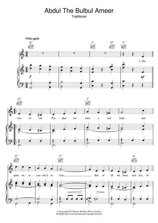 Preview George Melly Abdul The Bulbul Ameer Unclassified sheet music, notes and chords for Piano, Vocal & Guitar, SKU: 121247 sheet music, piano notes, chords, guitar tabs, score, transpose, transcribe, how to play, guide, download, learn, tutorial, progression, song, artist, awards, billboard, mtv, vh1, tour, single, album, release
