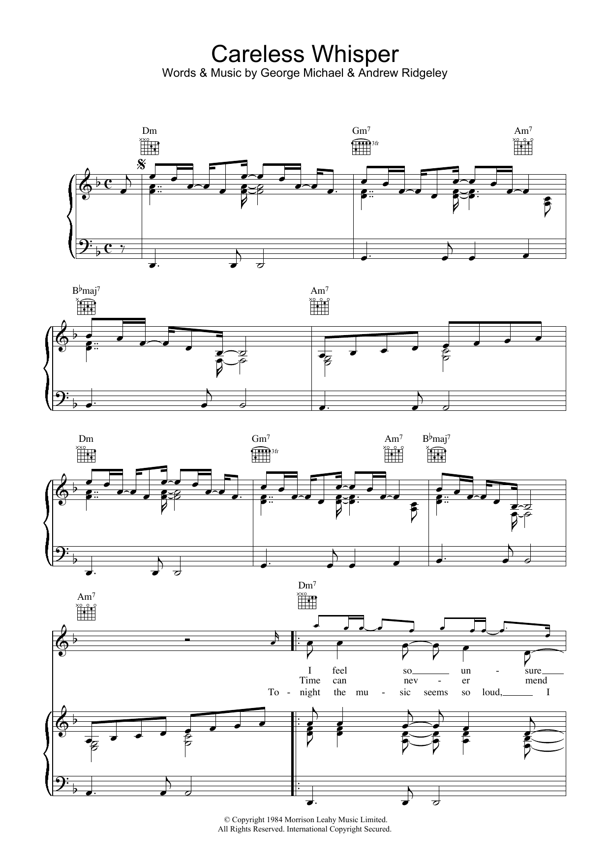 Download George Michael Careless Whisper sheet music and printable PDF score & Rock music notes