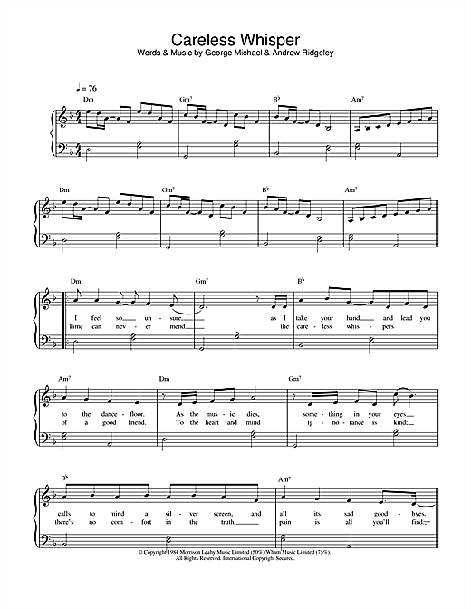 Preview George Michael Careless Whisper Pop sheet music, notes and chords for Flute, SKU: 101261 sheet music, piano notes, chords, guitar tabs, score, transpose, transcribe, how to play, guide, download, learn, tutorial, progression, song, artist, awards, billboard, mtv, vh1, tour, single, album, release