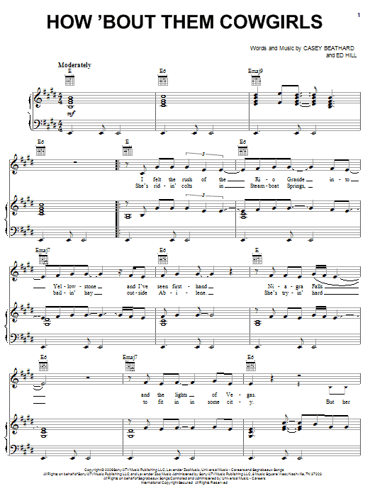 Preview George Strait How 'Bout Them Cowgirls Pop sheet music, notes and chords for Piano, Vocal & Guitar (Right-Hand Melody), SKU: 62401 Download George Strait How 'Bout Them Cowgirls sheet music and printable PDF score & Pop music notes