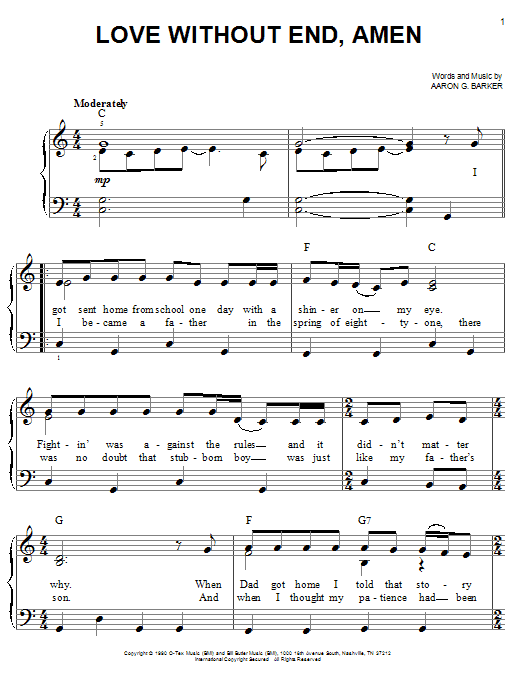 Preview George Strait Love Without End, Amen Religious sheet music, notes and chords for Lyrics & Chords, SKU: 82040 Download George Strait Love Without End, Amen sheet music and printable PDF score & Religious music notes