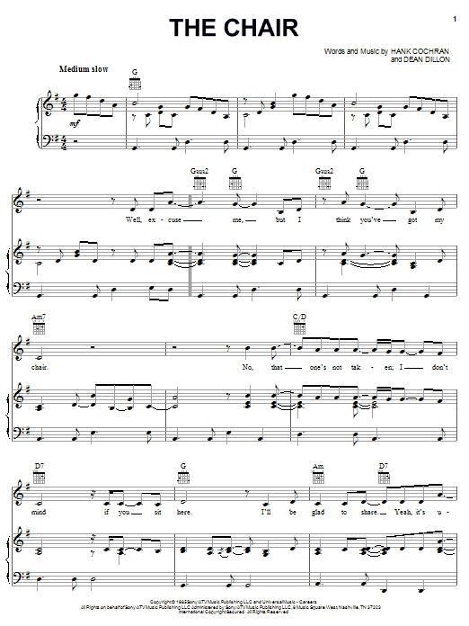 Preview George Strait The Chair Country sheet music, notes and chords for Piano, Vocal & Guitar (Right-Hand Melody), SKU: 51345 Download George Strait The Chair sheet music and printable PDF score & Country music notes
